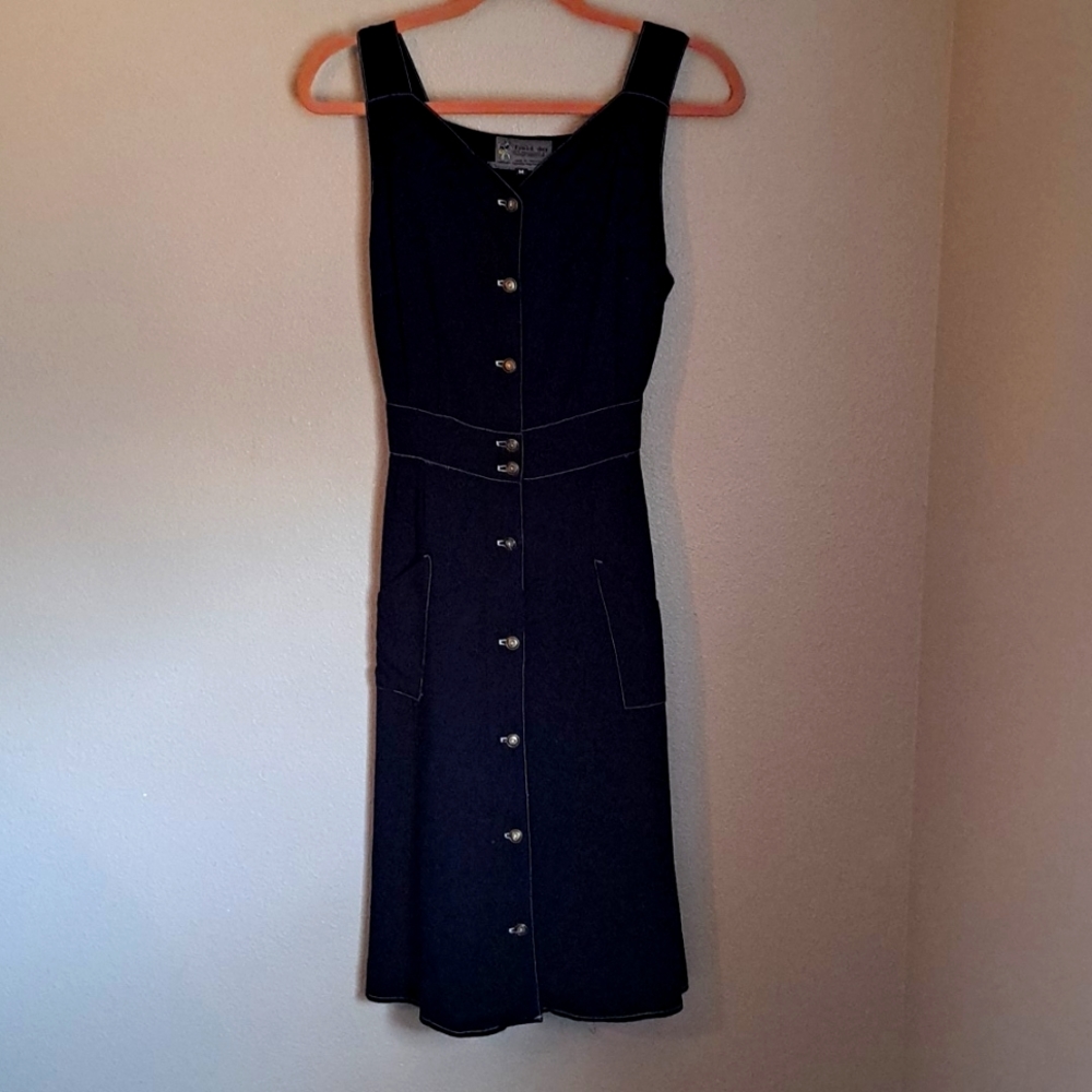 Women's  Black Field Day Dress With Buttons Size M